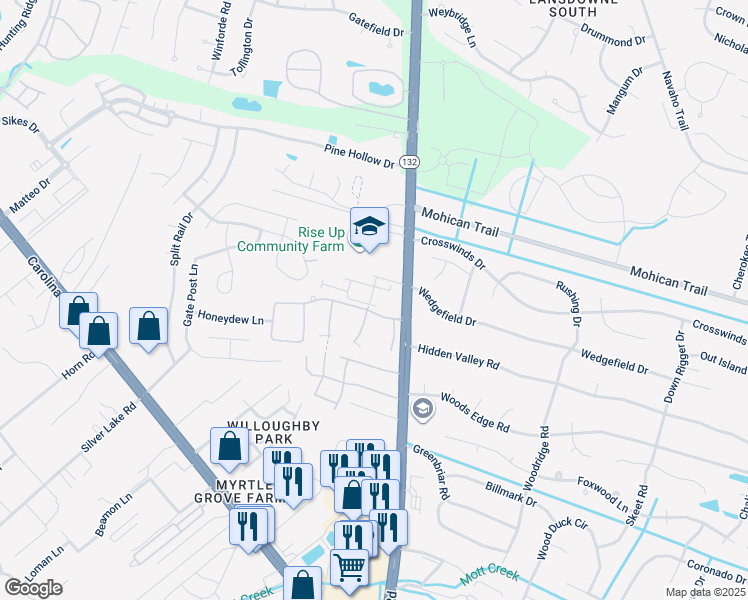 map of restaurants, bars, coffee shops, grocery stores, and more near 4659 Andros Lane in Wilmington