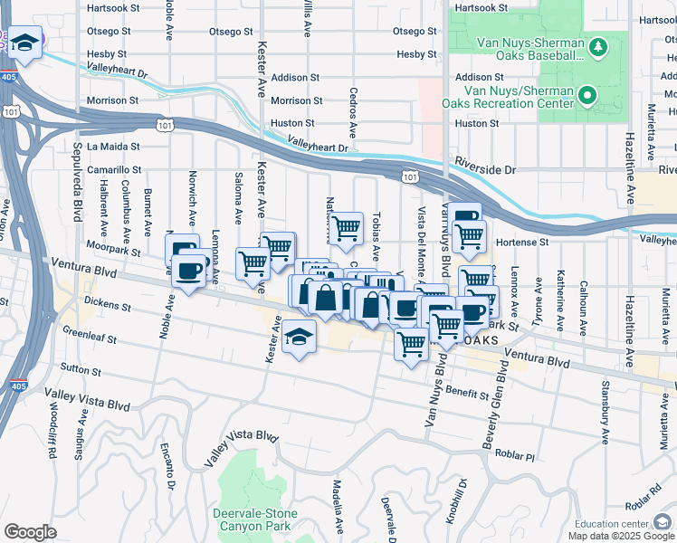 map of restaurants, bars, coffee shops, grocery stores, and more near 4509 Cedros Avenue in Los Angeles