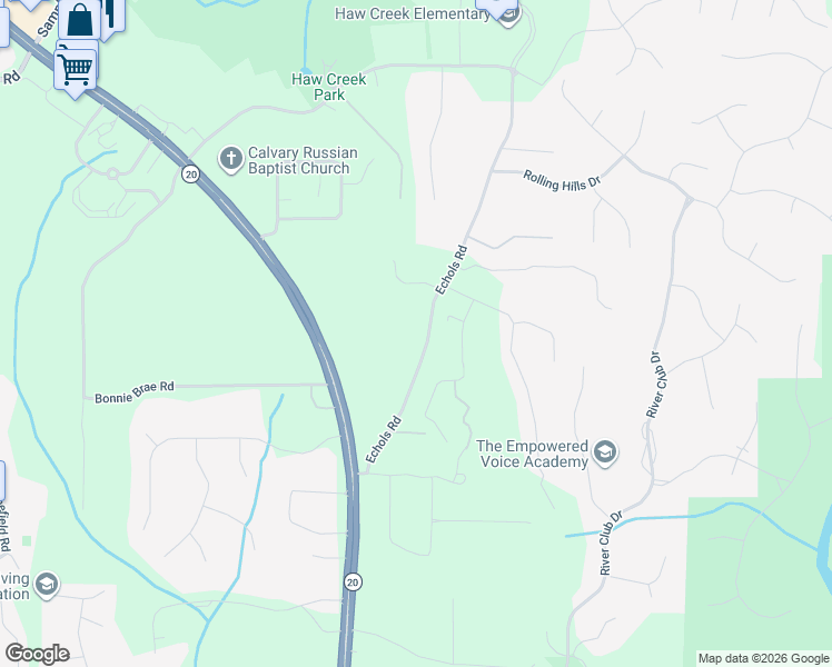 map of restaurants, bars, coffee shops, grocery stores, and more near 2924 Echols Road in Cumming