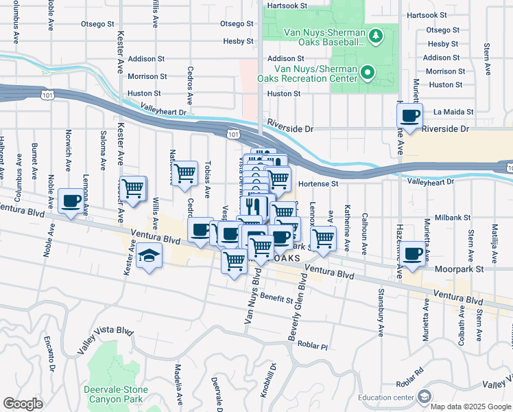 map of restaurants, bars, coffee shops, grocery stores, and more near in Los Angeles
