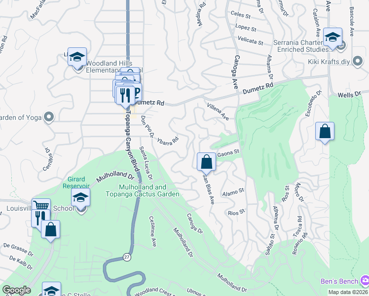 map of restaurants, bars, coffee shops, grocery stores, and more near 4825 Galendo Street in Los Angeles
