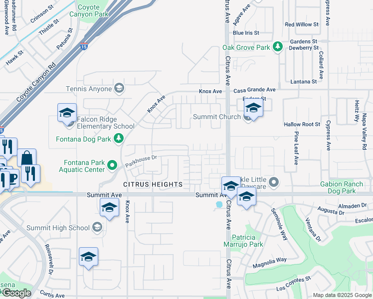 map of restaurants, bars, coffee shops, grocery stores, and more near in Fontana