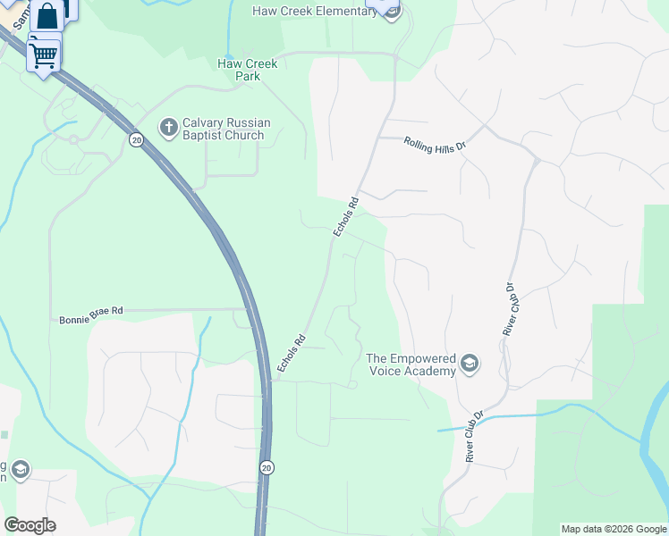 map of restaurants, bars, coffee shops, grocery stores, and more near 2924 Echols Road in Cumming