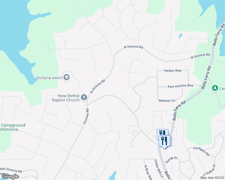 map of restaurants, bars, coffee shops, grocery stores, and more near 480 Victoria Road in Woodstock