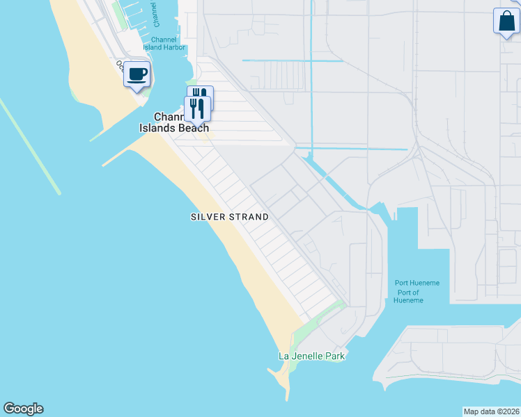 map of restaurants, bars, coffee shops, grocery stores, and more near 141 Santa Paula Avenue in Oxnard