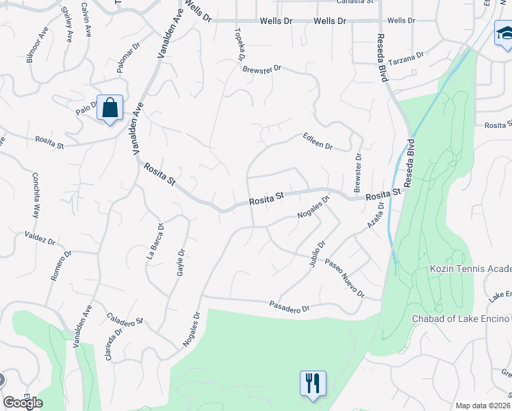 map of restaurants, bars, coffee shops, grocery stores, and more near 4520 El Caballero Drive in Los Angeles