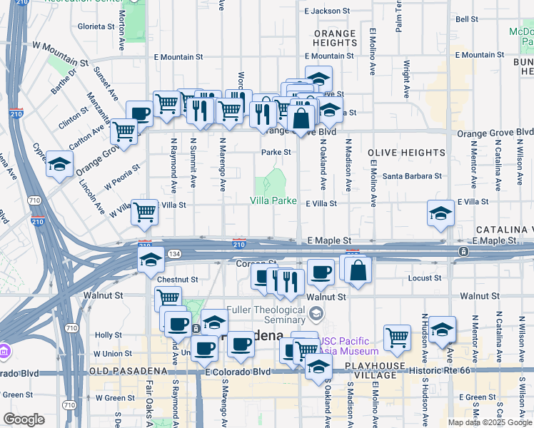 map of restaurants, bars, coffee shops, grocery stores, and more near 449 North Euclid Avenue in Pasadena