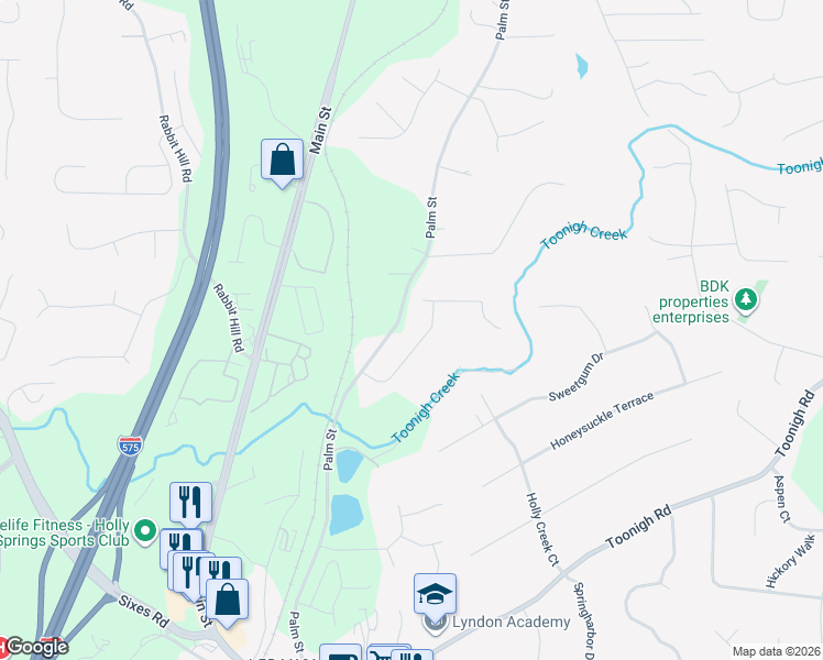 map of restaurants, bars, coffee shops, grocery stores, and more near 1237 Palm Ridge Trce in Canton