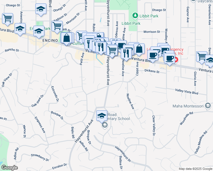 map of restaurants, bars, coffee shops, grocery stores, and more near 4495 Libbit Avenue in Los Angeles