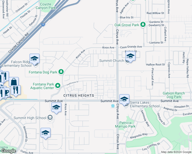 map of restaurants, bars, coffee shops, grocery stores, and more near in Fontana