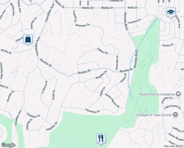 map of restaurants, bars, coffee shops, grocery stores, and more near 4510 Triste Place in Los Angeles