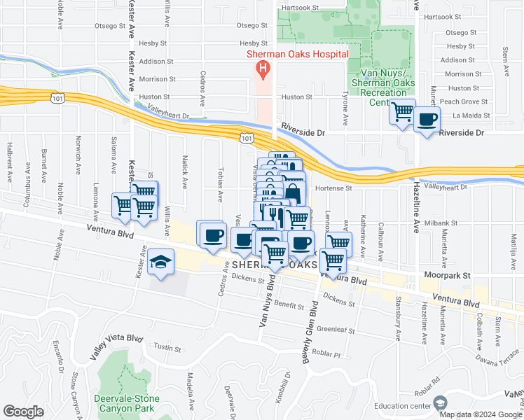 map of restaurants, bars, coffee shops, grocery stores, and more near in Los Angeles