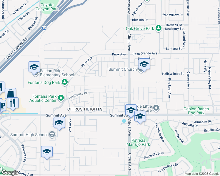 map of restaurants, bars, coffee shops, grocery stores, and more near 15992 Jamie Lane in Fontana