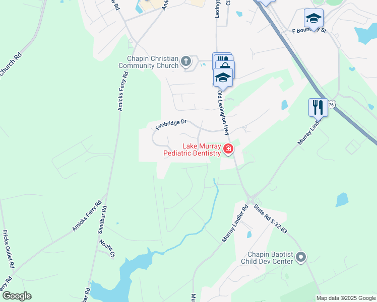 map of restaurants, bars, coffee shops, grocery stores, and more near 350 Firebridge Drive in Chapin