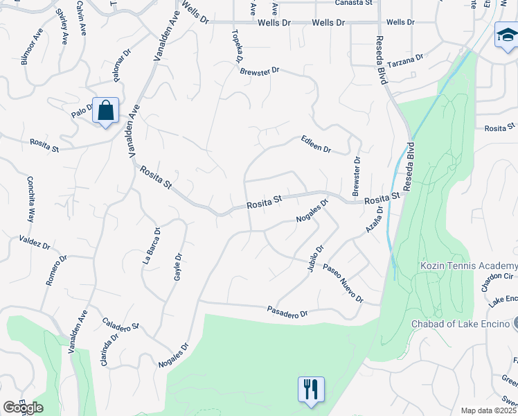 map of restaurants, bars, coffee shops, grocery stores, and more near 4519 Sendero Place in Los Angeles