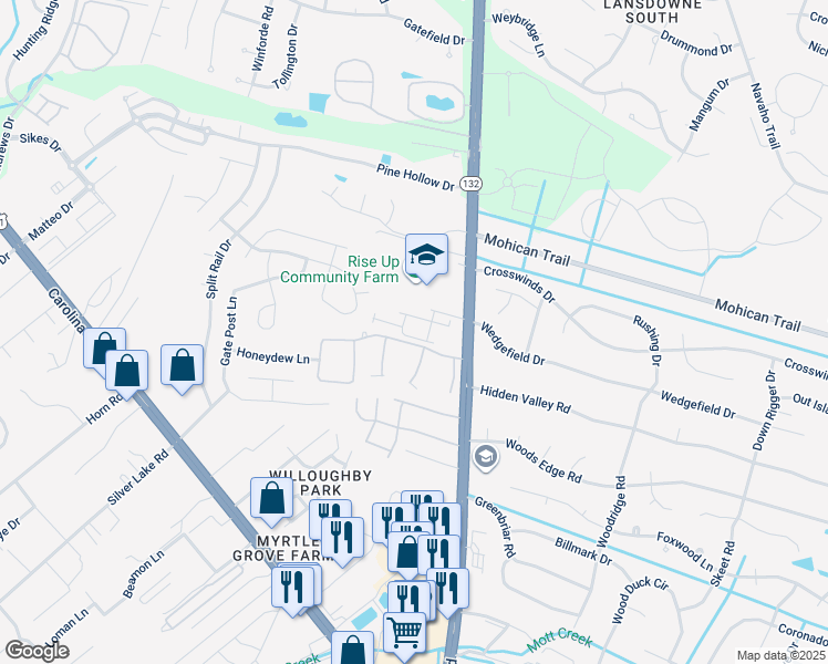 map of restaurants, bars, coffee shops, grocery stores, and more near 4631 Andros Lane in Wilmington