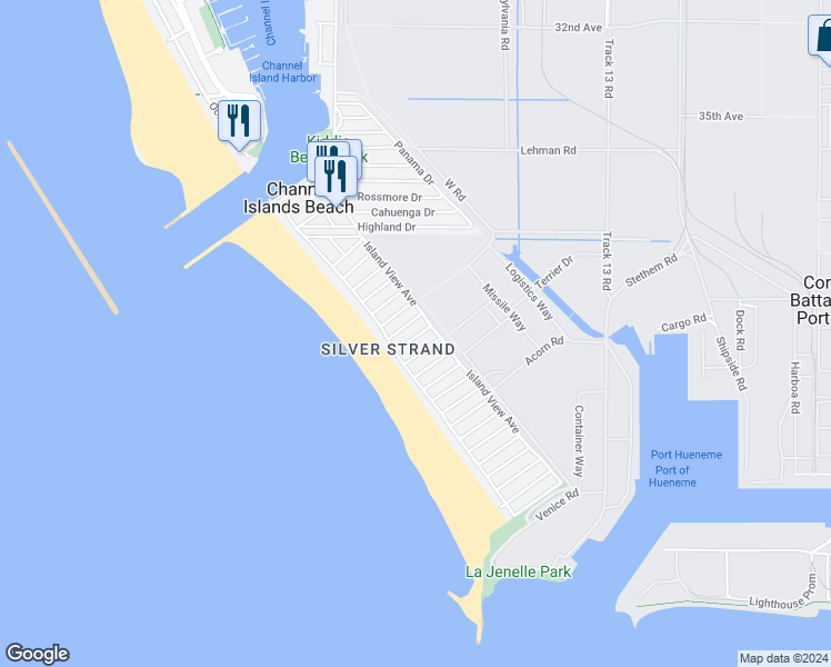 map of restaurants, bars, coffee shops, grocery stores, and more near 125 Fillmore Avenue in Oxnard