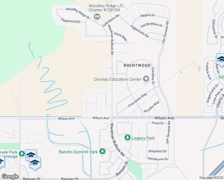 map of restaurants, bars, coffee shops, grocery stores, and more near Wardman Bullock Road in Rancho Cucamonga