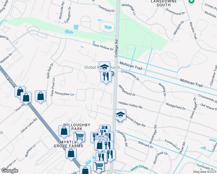 map of restaurants, bars, coffee shops, grocery stores, and more near 4566 Exuma Lane in Wilmington