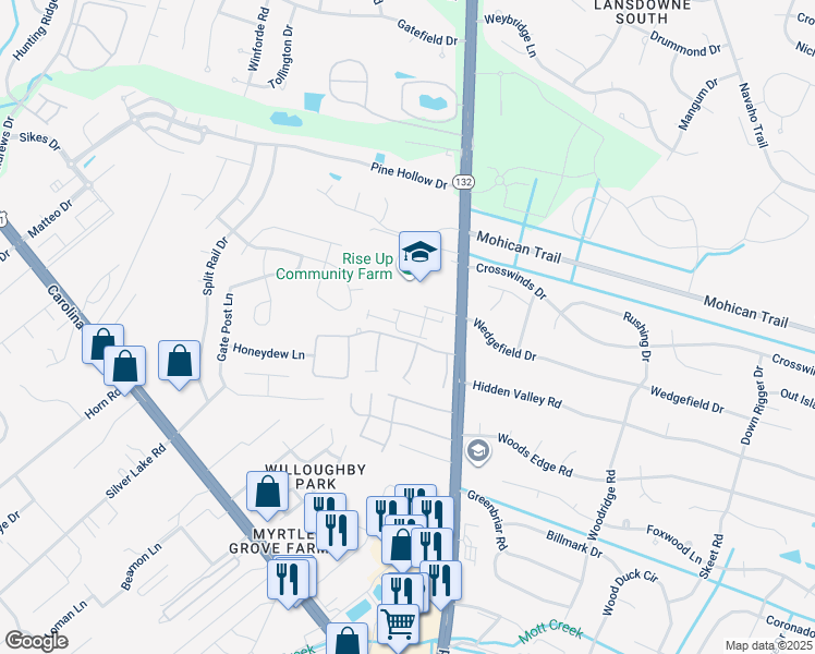 map of restaurants, bars, coffee shops, grocery stores, and more near 4631 Andros Lane in Wilmington
