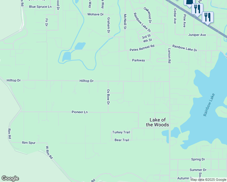 map of restaurants, bars, coffee shops, grocery stores, and more near 1489 Ox Bow Drive in Navajo County