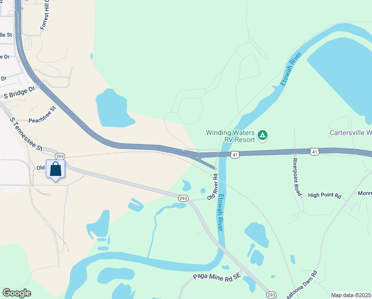 map of restaurants, bars, coffee shops, grocery stores, and more near Joe Frank Harris Parkway in Cartersville