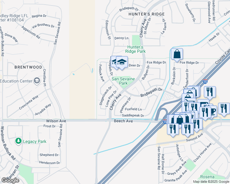 map of restaurants, bars, coffee shops, grocery stores, and more near 5655 Lone Pine Drive in Fontana