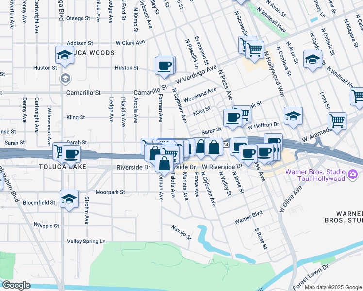 map of restaurants, bars, coffee shops, grocery stores, and more near 4544 Talofa Avenue in Los Angeles
