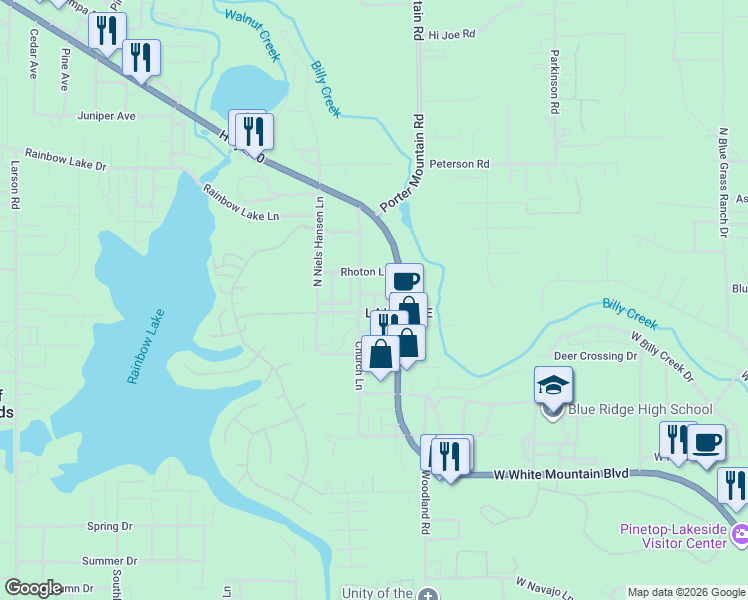 map of restaurants, bars, coffee shops, grocery stores, and more near 1752 Jackson Lane in Pinetop-Lakeside