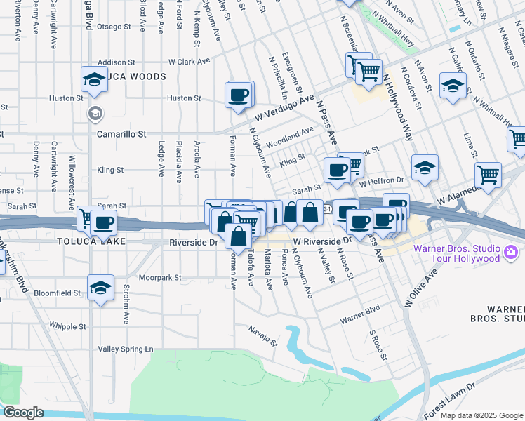 map of restaurants, bars, coffee shops, grocery stores, and more near 4544 Talofa Avenue in Los Angeles