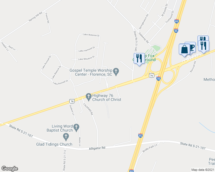 map of restaurants, bars, coffee shops, grocery stores, and more near 4021 West Palmetto Street in Florence