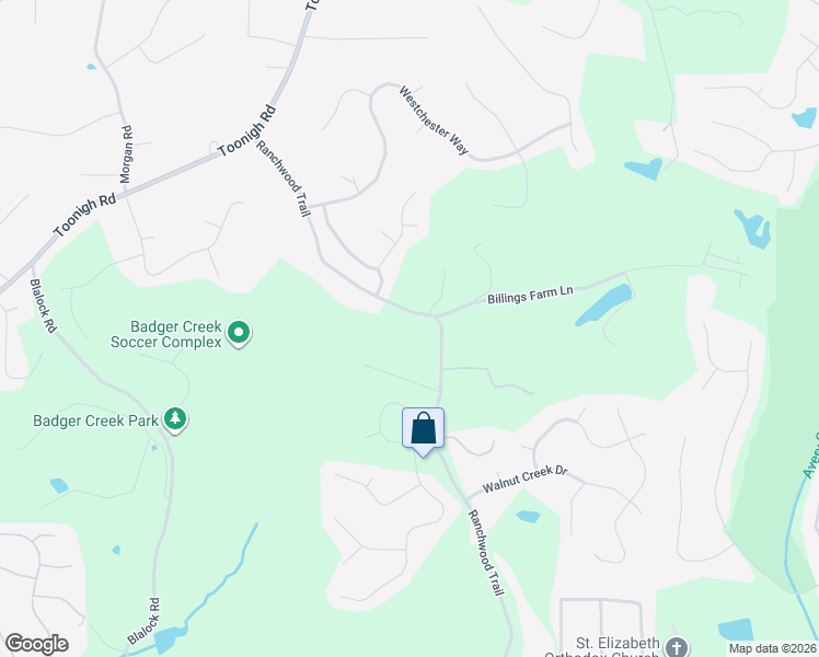 map of restaurants, bars, coffee shops, grocery stores, and more near 1225 Ranchwood Trail in Canton