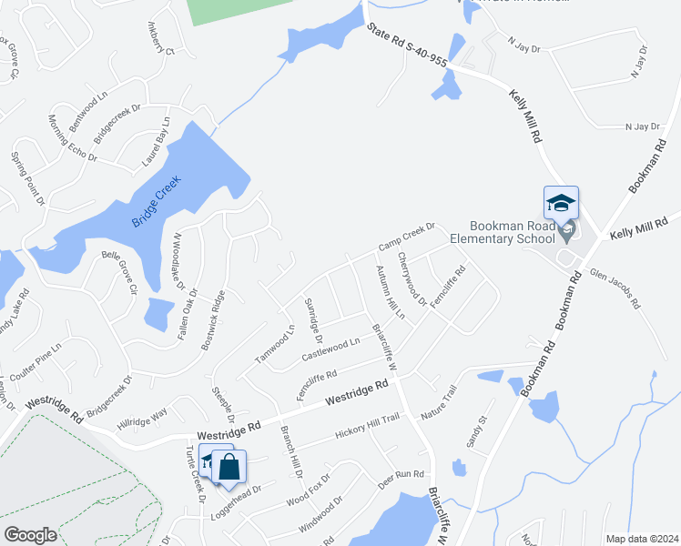 map of restaurants, bars, coffee shops, grocery stores, and more near 205 Camp Creek Drive in Elgin