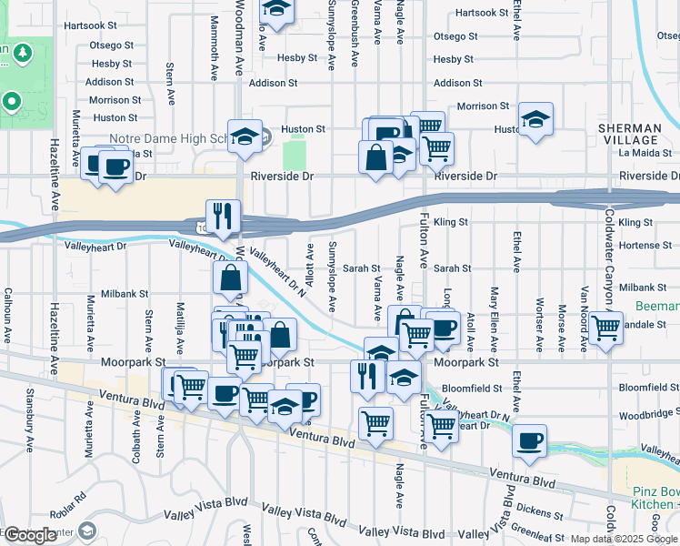 map of restaurants, bars, coffee shops, grocery stores, and more near 4548 Sunnyslope Avenue in Los Angeles