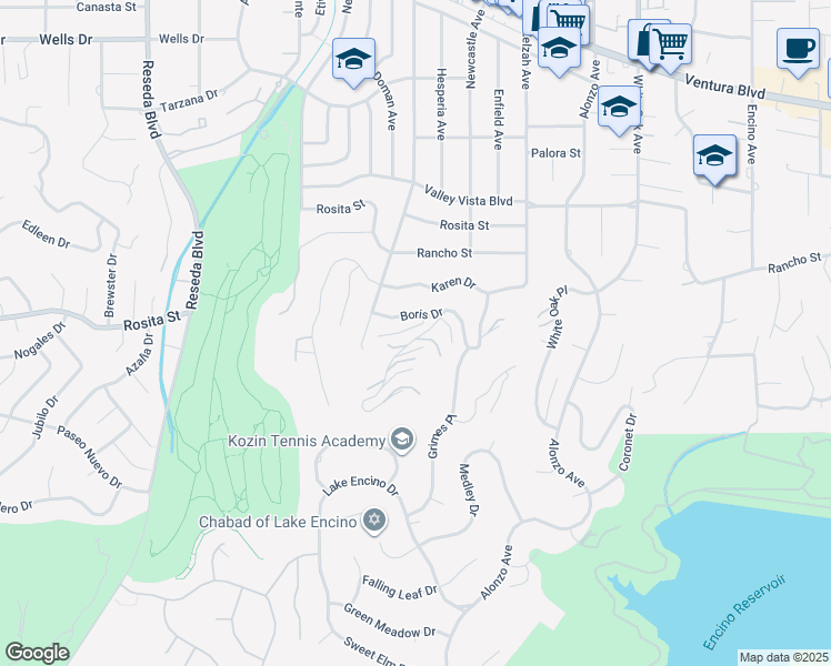 map of restaurants, bars, coffee shops, grocery stores, and more near 4571 Gable Drive in Los Angeles