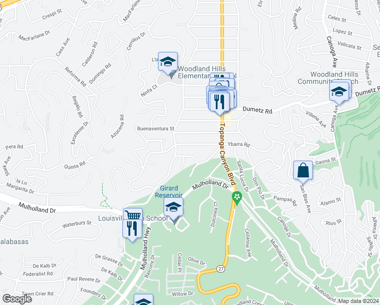 map of restaurants, bars, coffee shops, grocery stores, and more near 22133 Avenue Morelos in Los Angeles
