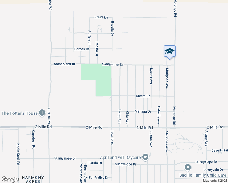 map of restaurants, bars, coffee shops, grocery stores, and more near 5467 Encelia Drive in Twentynine Palms