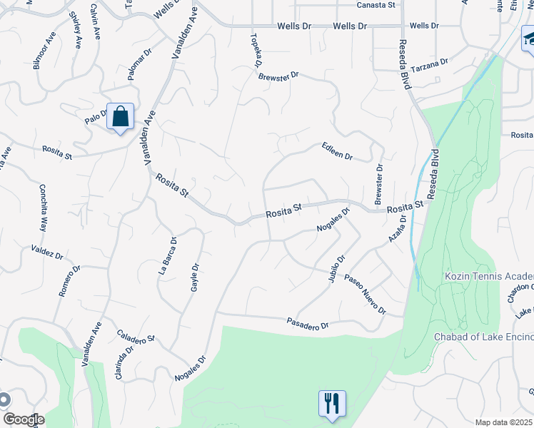 map of restaurants, bars, coffee shops, grocery stores, and more near 4515 Sendero Place in Los Angeles