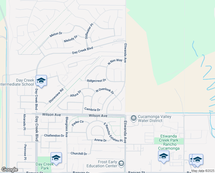 map of restaurants, bars, coffee shops, grocery stores, and more near 12791 North Overlook Drive in Rancho Cucamonga