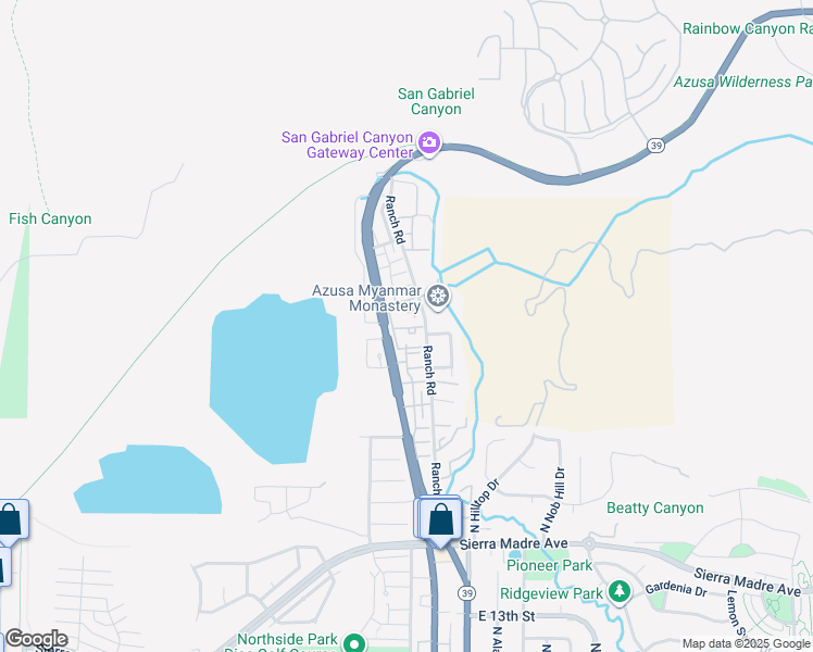 map of restaurants, bars, coffee shops, grocery stores, and more near 1753 Crystal Canyon Drive in Azusa