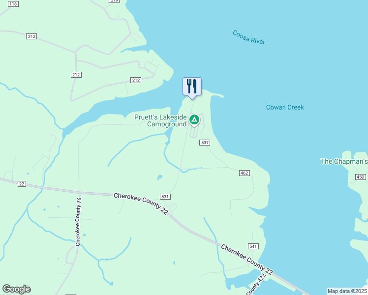 map of restaurants, bars, coffee shops, grocery stores, and more near Cherokee County 531 in Centre