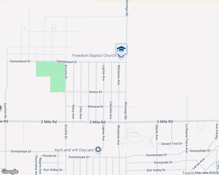 map of restaurants, bars, coffee shops, grocery stores, and more near 5474 Cahuilla Avenue in Twentynine Palms
