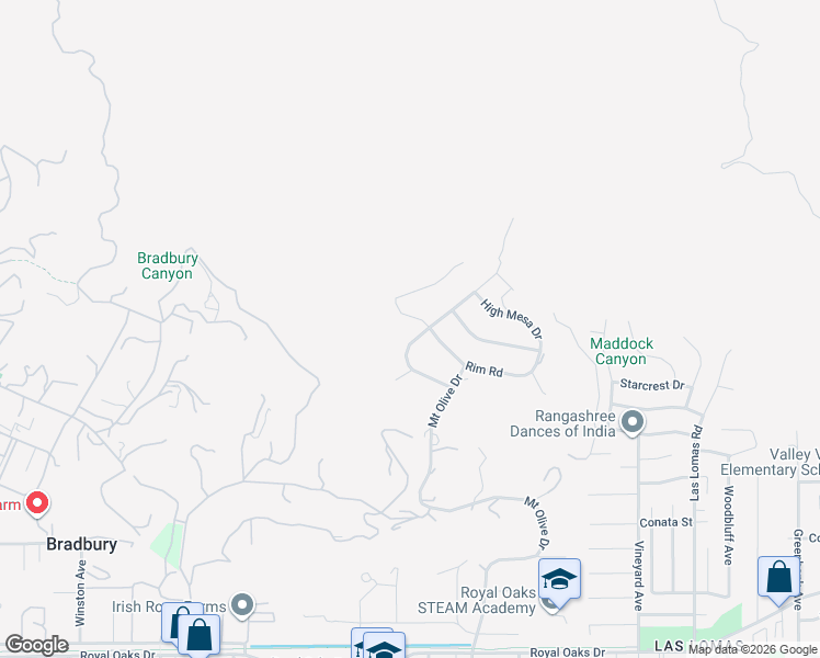 map of restaurants, bars, coffee shops, grocery stores, and more near 201 Spinks Canyon Road in Bradbury