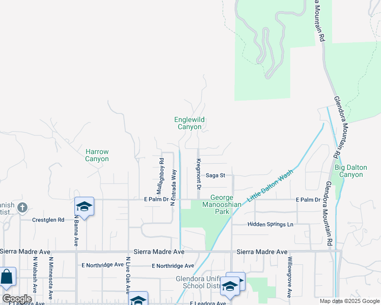 map of restaurants, bars, coffee shops, grocery stores, and more near 1005 Coronet Street in Glendora