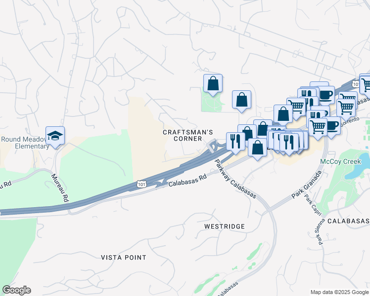 map of restaurants, bars, coffee shops, grocery stores, and more near 24141 Ventura Boulevard in Calabasas