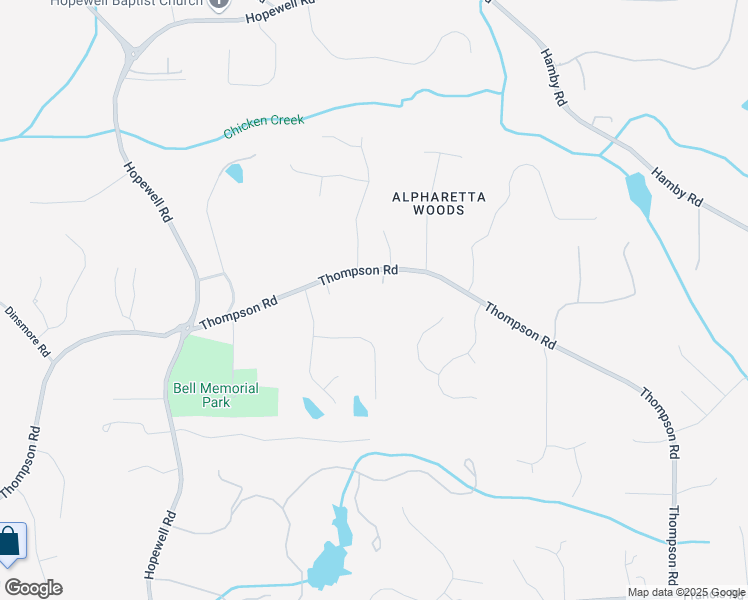 map of restaurants, bars, coffee shops, grocery stores, and more near 15585 South Thompson Road in Alpharetta
