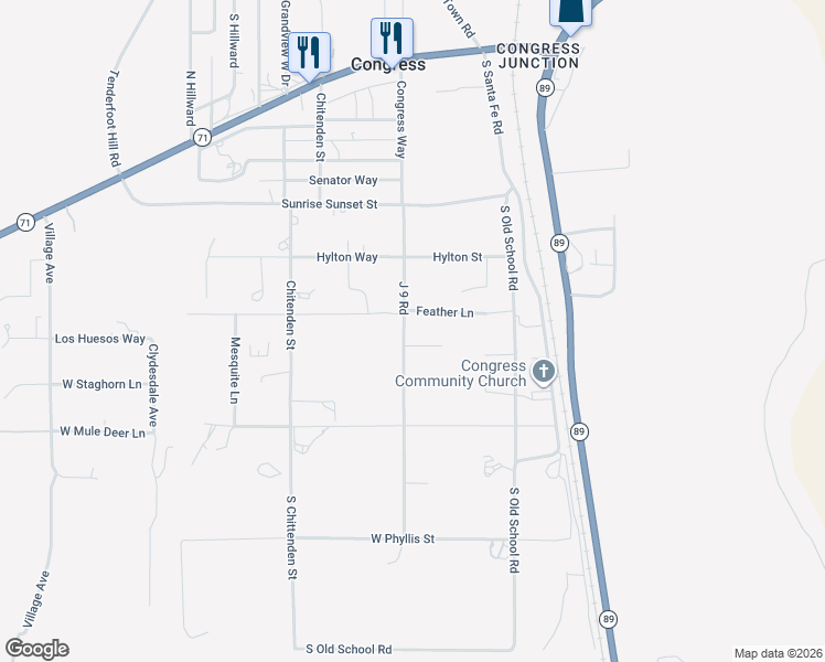 map of restaurants, bars, coffee shops, grocery stores, and more near 27305 Congress Way in Congress