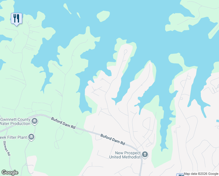 map of restaurants, bars, coffee shops, grocery stores, and more near 6272 Lakeview Drive in Buford