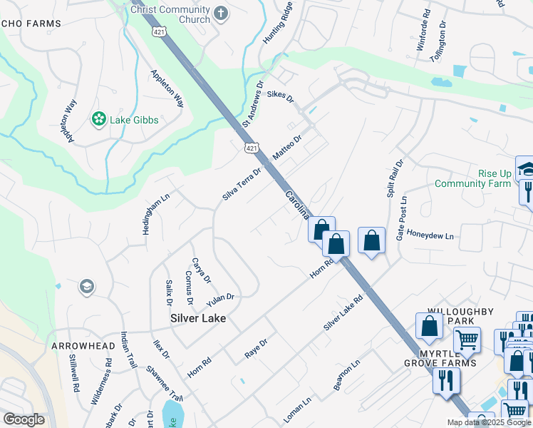 map of restaurants, bars, coffee shops, grocery stores, and more near 1036 Adams Landing Drive in Wilmington