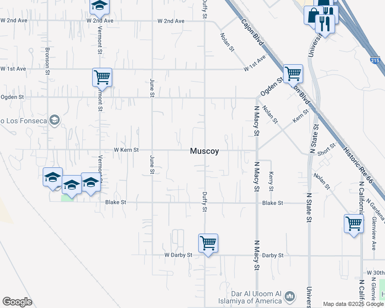 map of restaurants, bars, coffee shops, grocery stores, and more near 2219 Kern Street in Muscoy
